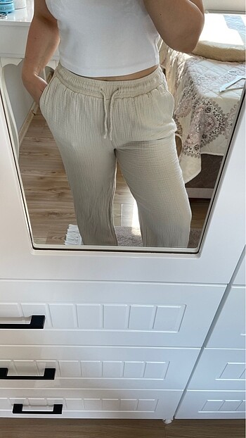 Wide leg muslin pantolon