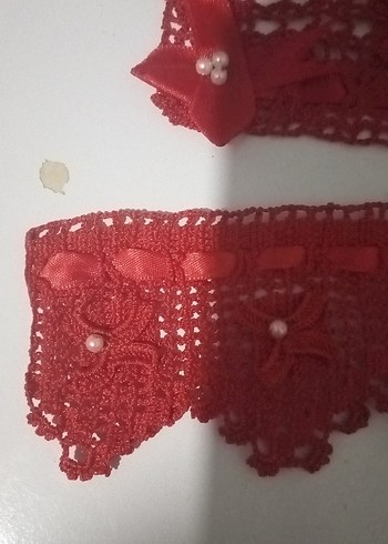 Kırmızı Dantel havlu kenarı çeyizlik