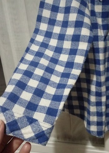 Diğer Mavi Kareli Nakışlı Uzun Kollu Kız Gömlek