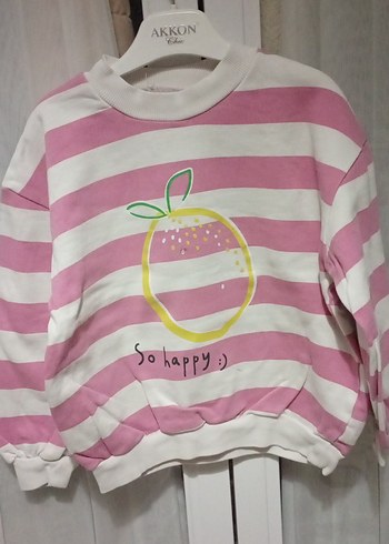 Kız Çocuk Pembe Çizgili Sweatshirt