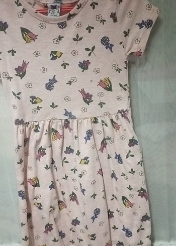 Kız Çocuk Pembe Çiçekli Kısa Kollu Elbise