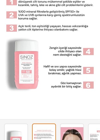 Sinoz Pembe Ton Eşitleyici Güneş Kremi SPF 50 - Görsel 2