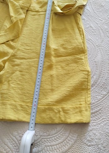 Sarı Keten Mini şort - Görsel 5