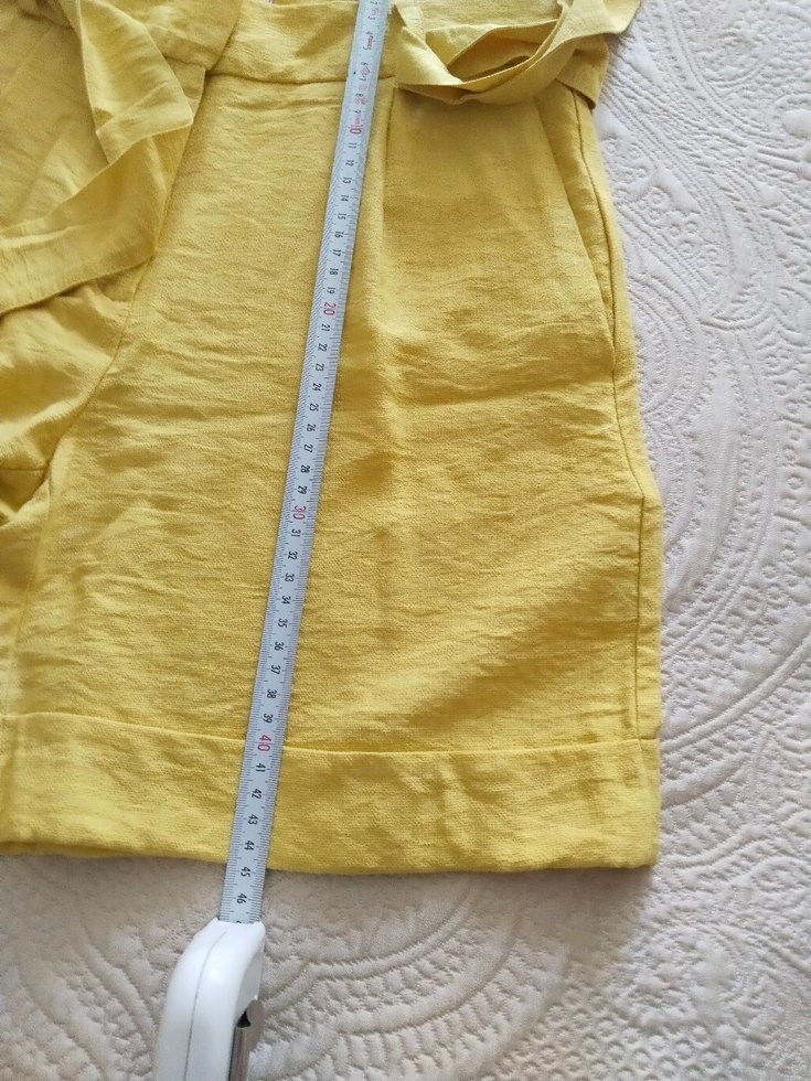 Sarı Keten Mini şort - Görsel 5