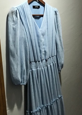 Mavi Uzun Bohem Keten Elbise - Görsel 4