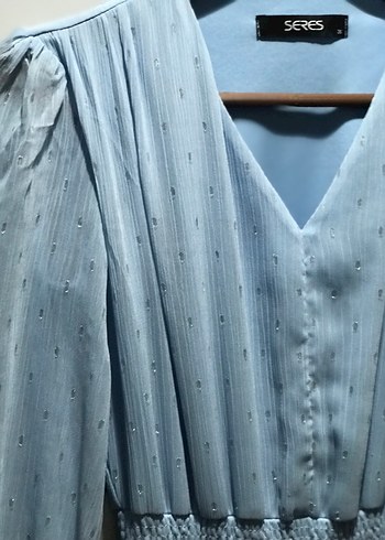 Mavi Uzun Bohem Keten Elbise - Görsel 5