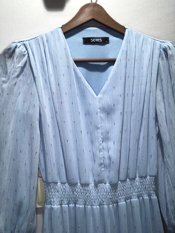 Mavi Uzun Bohem Keten Elbise - Görsel 3