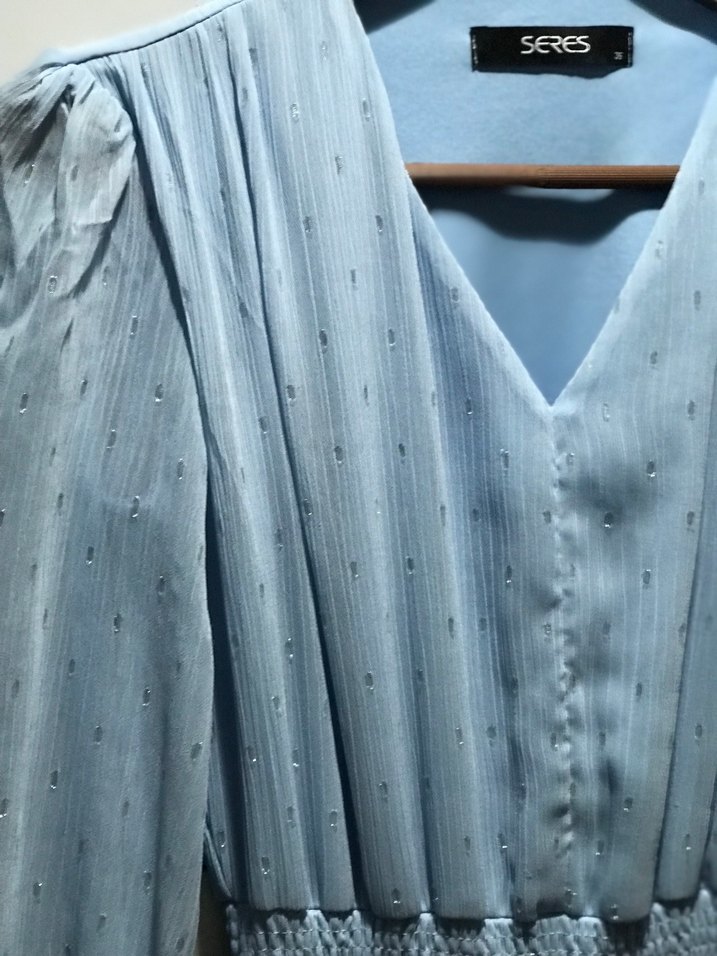 Mavi Uzun Bohem Keten Elbise - Görsel 5