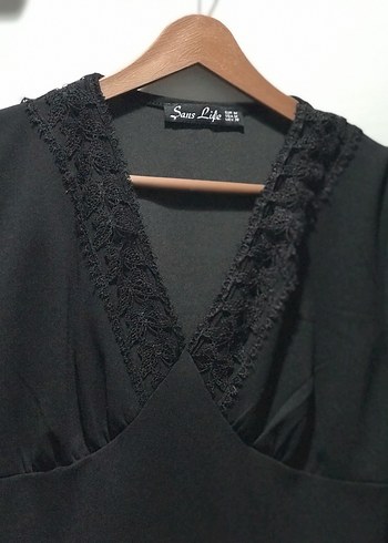 Siyah V Yaka Uzun Kollu Midi Goth Elbise - Görsel 3