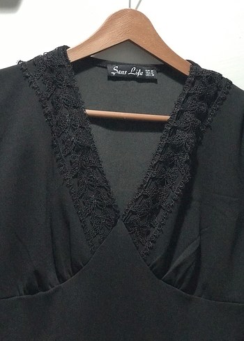 Siyah V Yaka Uzun Kollu Midi Goth Elbise - Görsel 4