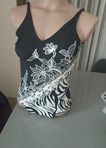 Kom Siyah Zebra Desenli Mini V Yaka mayo