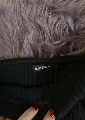 Ambar Kadın Siyah Madonna Yaka Standart Beden  Triko Kazak - Görsel 2