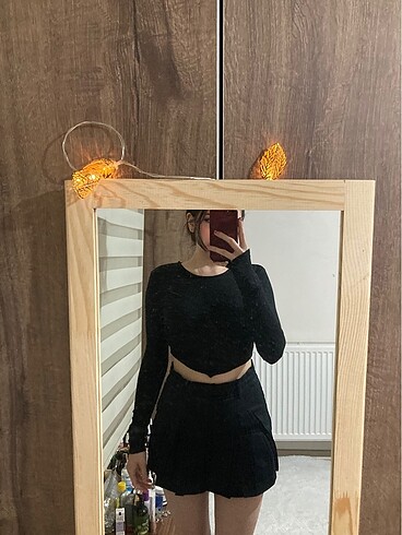 Siyah beli korse görünümlü ambar crop bluz