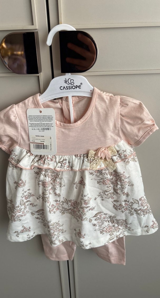 Dantel Detaylı Pembe Bebek Kız Takımı - Görsel 2