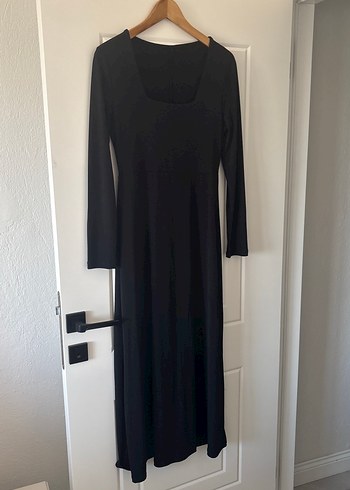 Uzun Kollu Siyah Drapeli Kadın Elbise - Görsel 3