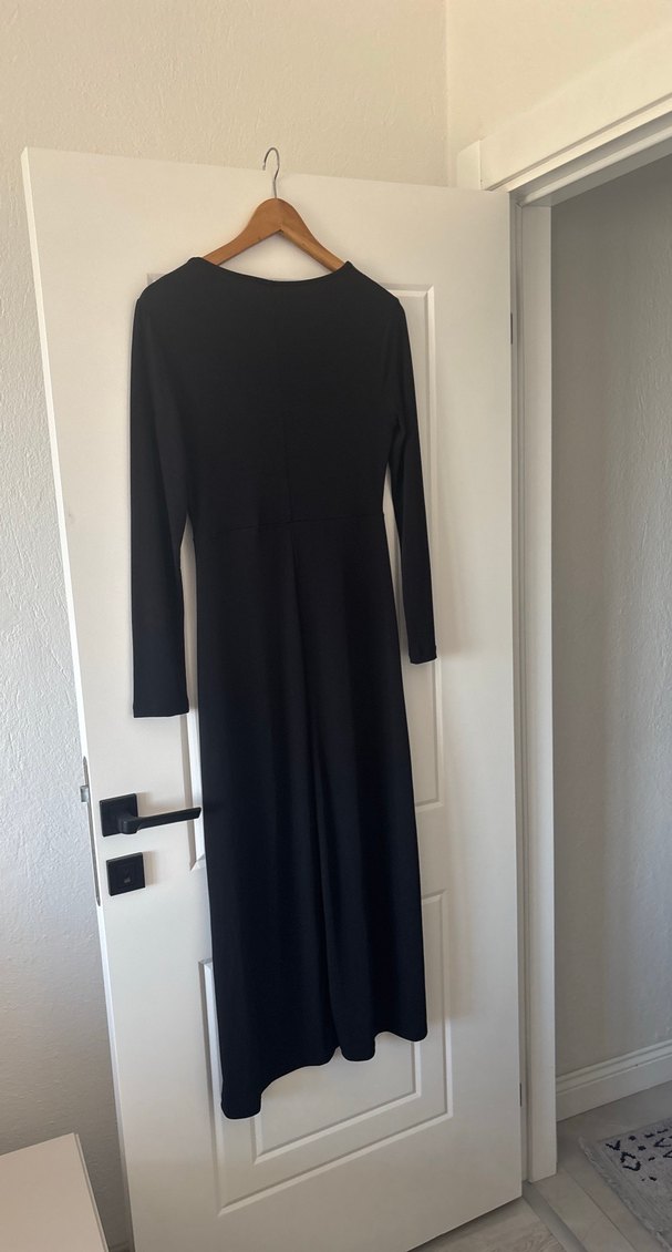 Uzun Kollu Siyah Drapeli Kadın Elbise - Görsel 2