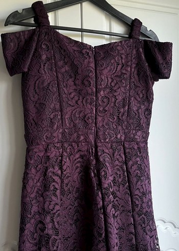 38 Beden Bordo Dantel Midi Gotik Straplez Elbise