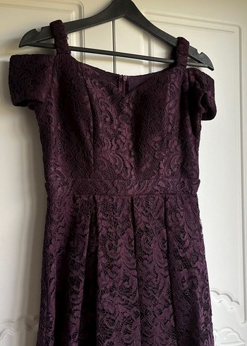 Bordo Dantel Midi Gotik Straplez Elbise