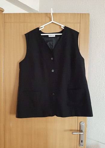 Düğmeli Siyah Keten Kadın Yelek - Görsel 2