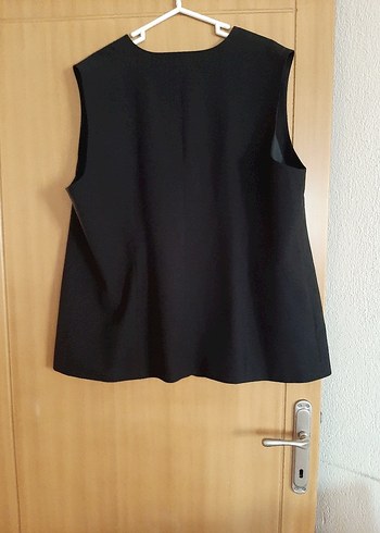 Düğmeli Siyah Keten Kadın Yelek - Görsel 4