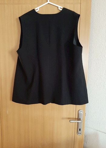 Düğmeli Siyah Keten Kadın Yelek - Görsel 3