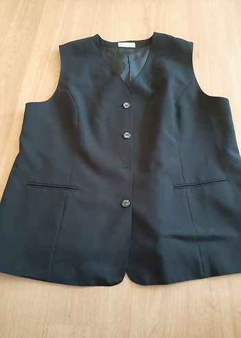 Düğmeli Siyah Keten Kadın Yelek - Görsel 6