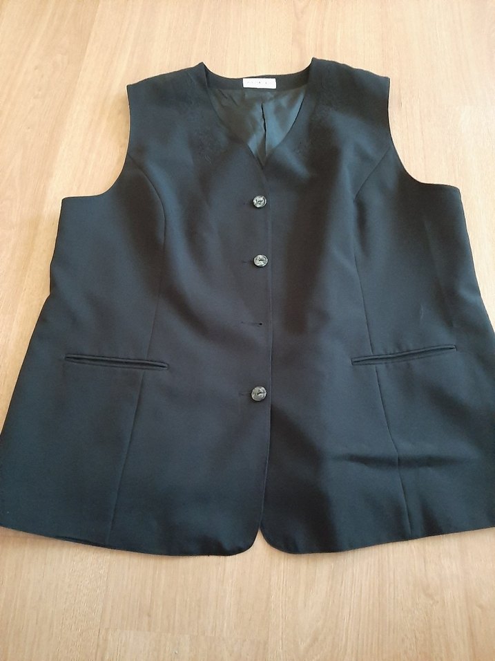 Düğmeli Siyah Keten Kadın Yelek - Görsel 5