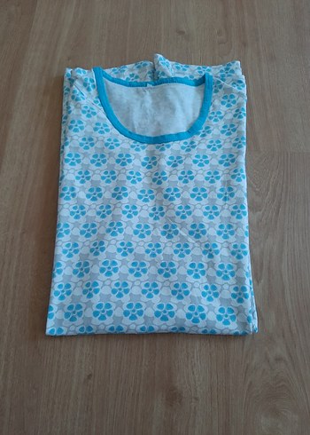 Mavi Desenli Kolsuz penye elbise - Görsel 10