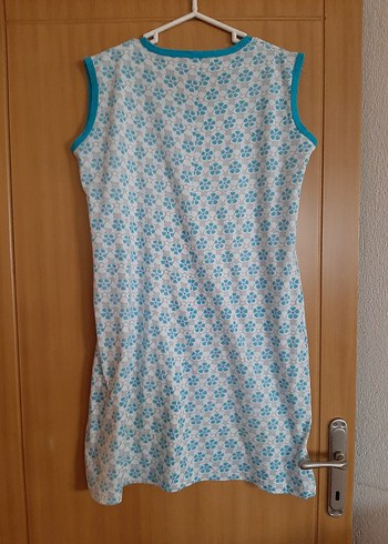 Mavi Desenli Kolsuz penye elbise - Görsel 4