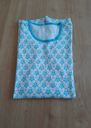 Mavi Desenli Kolsuz penye elbise - Görsel 9