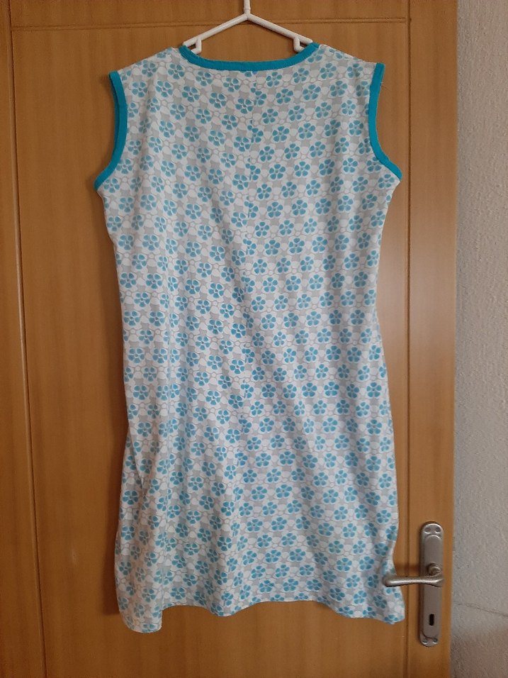 Mavi Desenli Kolsuz penye elbise - Görsel 3