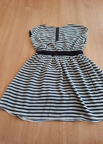 Gri Çizgili Kemerli Midi Elbise - Görsel 8