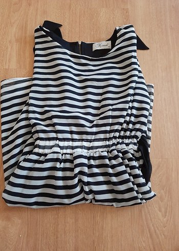 Gri Çizgili Kemerli Midi Elbise - Görsel 11