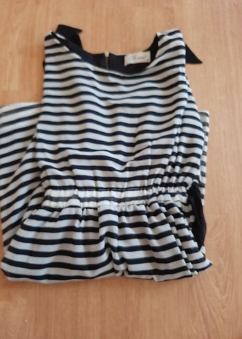 Gri Çizgili Kemerli Midi Elbise - Görsel 12