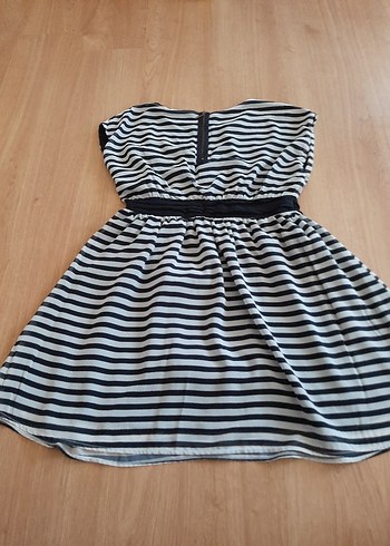 Gri Çizgili Kemerli Midi Elbise - Görsel 7