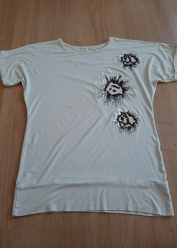 Bej renkli İşlemeli bluz - Görsel 9