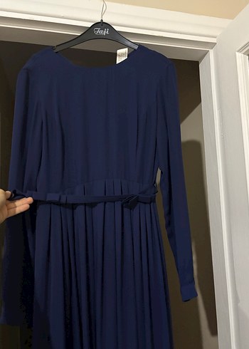 Lacivert Piliseli Uzun Kollu Kadın Elbise - Görsel 2