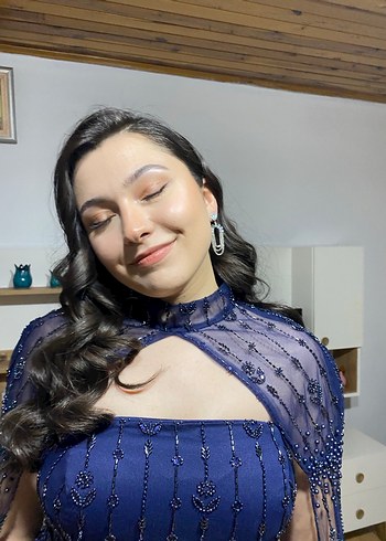 Söz Nişan Uzun Lacivert Straplez Abiye Elbise - Görsel 5