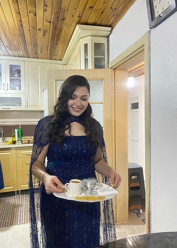 Söz Nişan Uzun Lacivert Straplez Abiye Elbise - Görsel 8