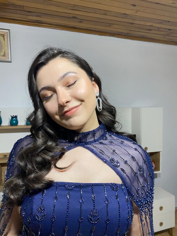 Söz Nişan Uzun Lacivert Straplez Abiye Elbise - Görsel 5