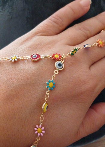 Çiçekli Boncuklu Bohem Kadın El Zinciri şahmeran - Görsel 2