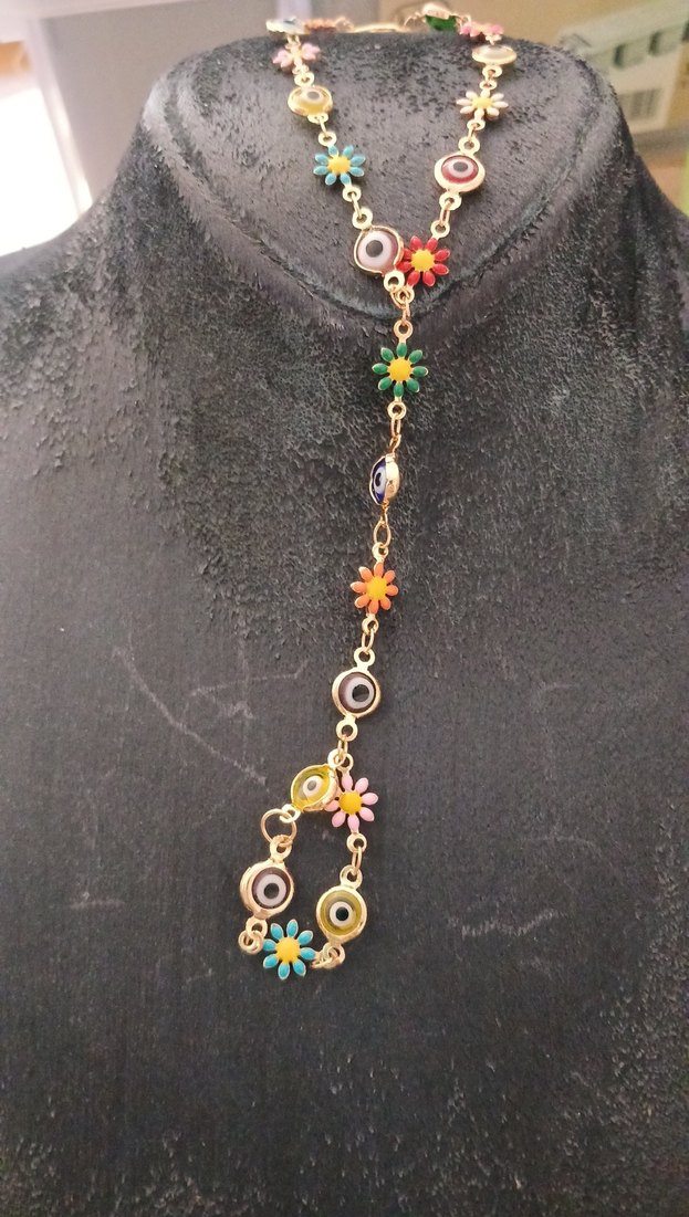 Çiçekli Boncuklu Bohem Kadın El Zinciri şahmeran - Görsel 3