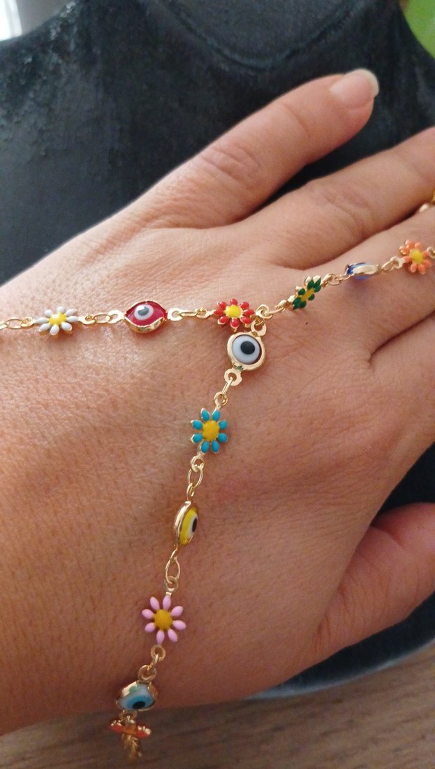 Çiçekli Boncuklu Bohem Kadın El Zinciri şahmeran - Görsel 2