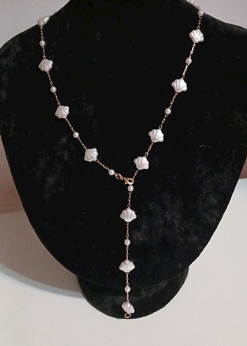 Beyaz Boncuklu Bohem Çelik Kolye - Görsel 3