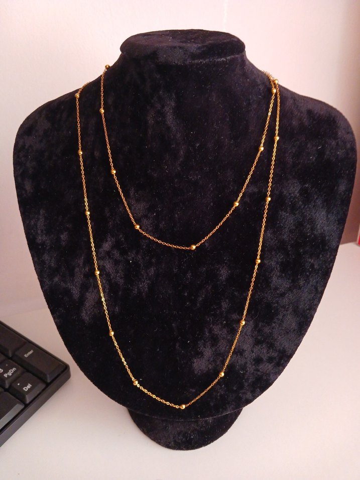 Uzun Top Zincir Detaylı Altın Renk Kadın Çelik - Görsel 2