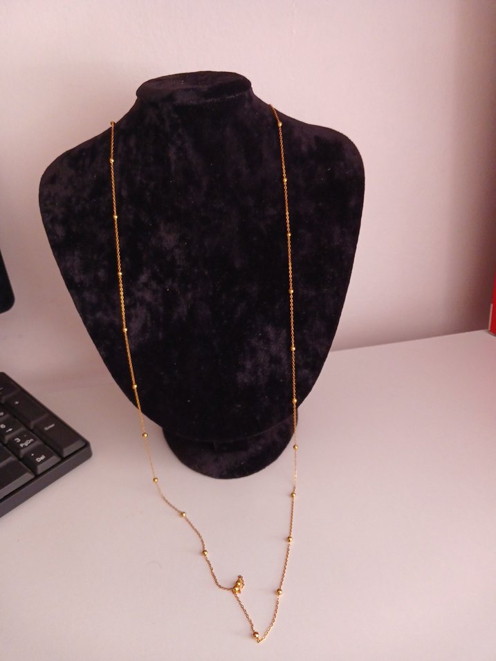 Uzun Top Zincir Detaylı Altın Renk Kadın Çelik - Görsel 3