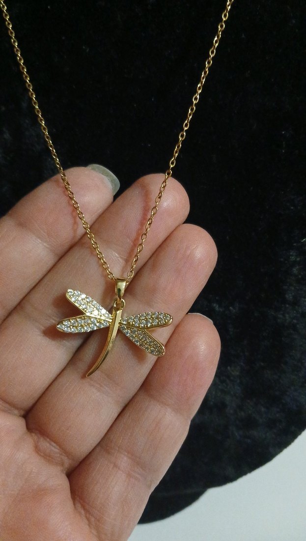 Zarif Altın Zincirli Yusufçuk Çelik Kolye - Görsel 3