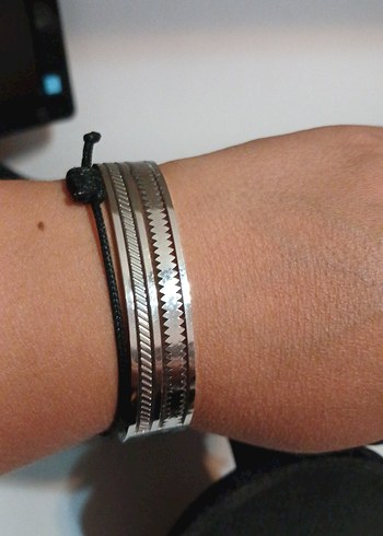 Gri Tokalı Bohem Kadın Çelik Bileklik - Görsel 5