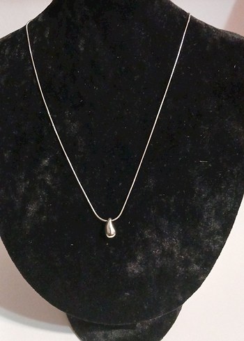 Gümüş Renkli Minimalist Zincir Çelik Damla Kolye - Görsel 2