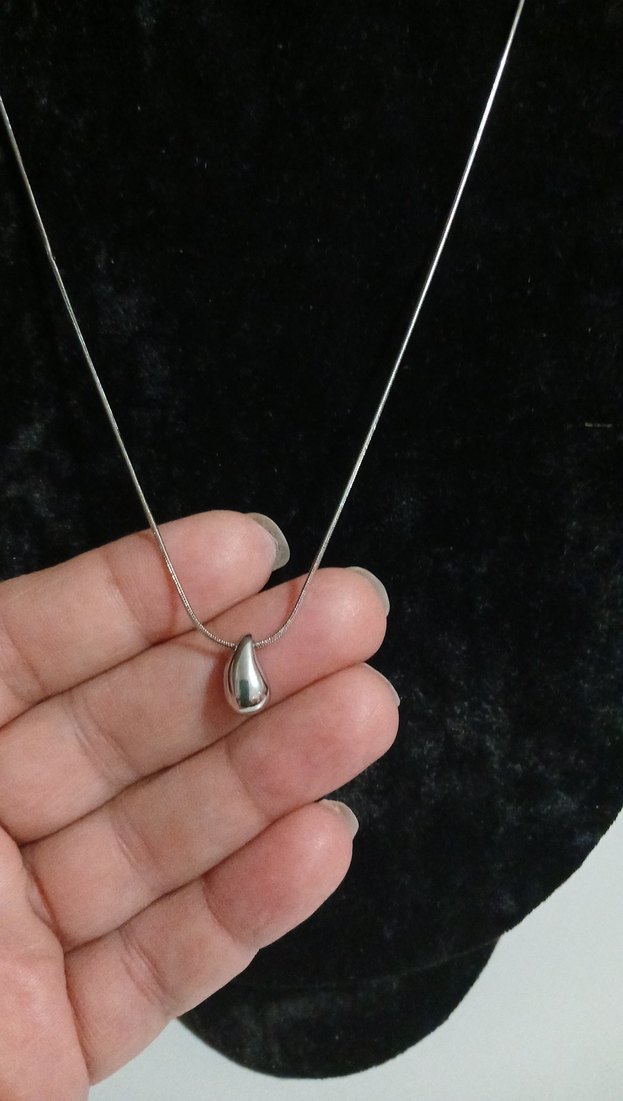 Gümüş Renkli Minimalist Zincir Çelik Damla Kolye - Görsel 3